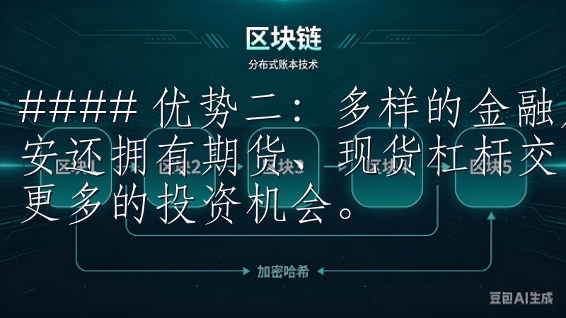 #### 优势二：多样的金融产品 除了基础的现货交易，币安还拥有期货、现货杠杆交易等多种投资选择，这给用户提供了更多的投资机会。